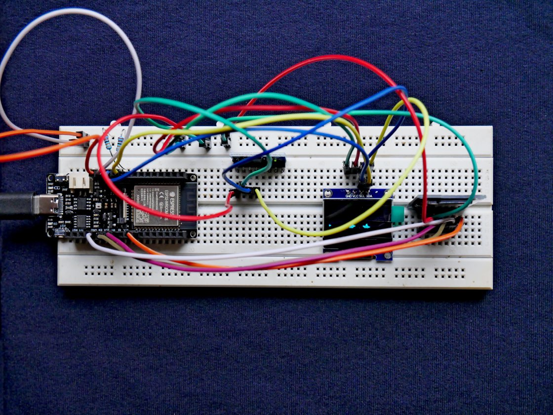 ESP32 board wired on a breadboard